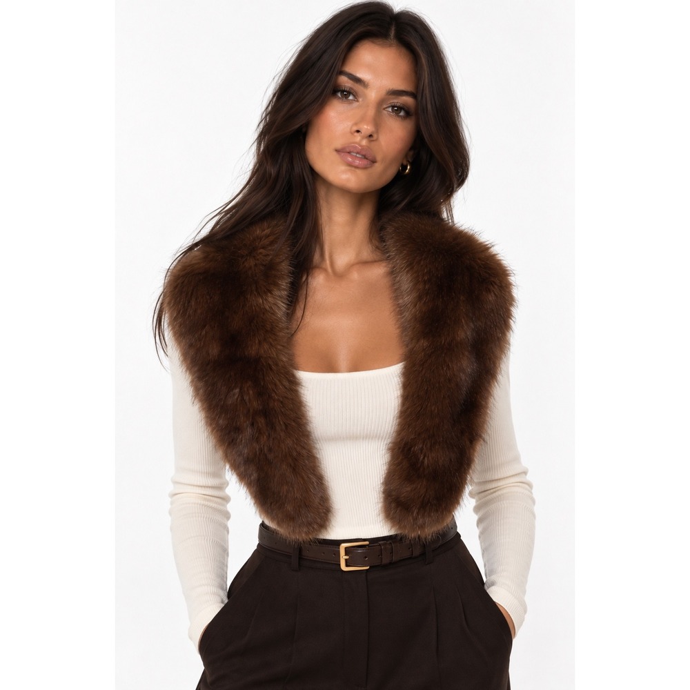 Zara Accessories Brown Faux Fur Scarf Stole Pull Through Wrap One Size